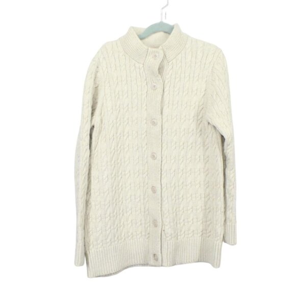 LL Bean Double L Mixed Cable Sweater Button Front Cardigan Cream Medium - Picture 1 of 12